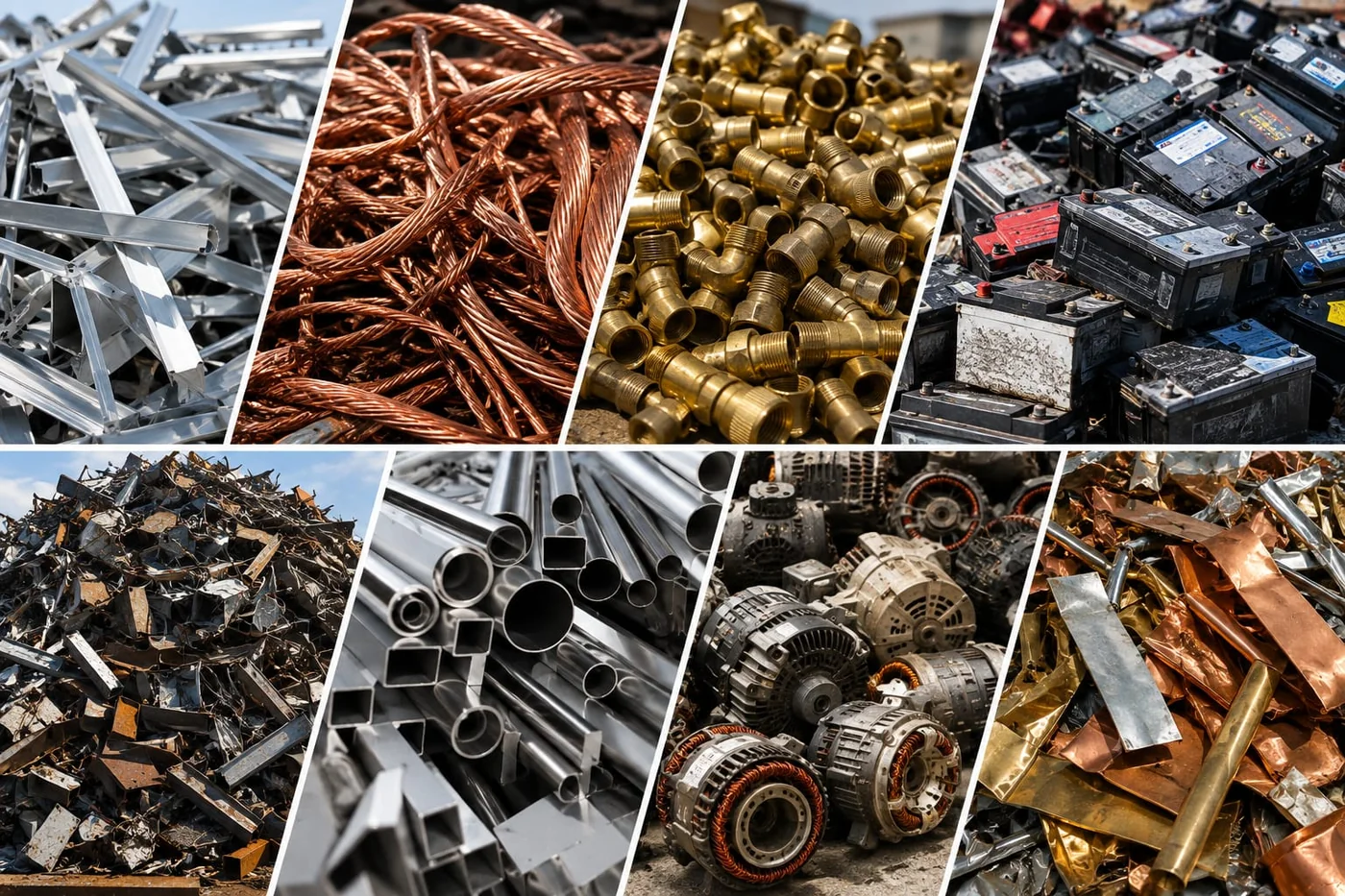Range of scrap metals we buy in Perth - aluminium, copper, brass, batteries, steel, stainless steel, motors and mixed metal