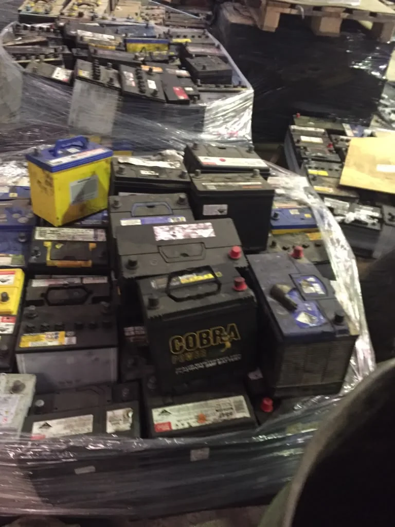 Car and truck batteries palletised for safe recycling in Perth